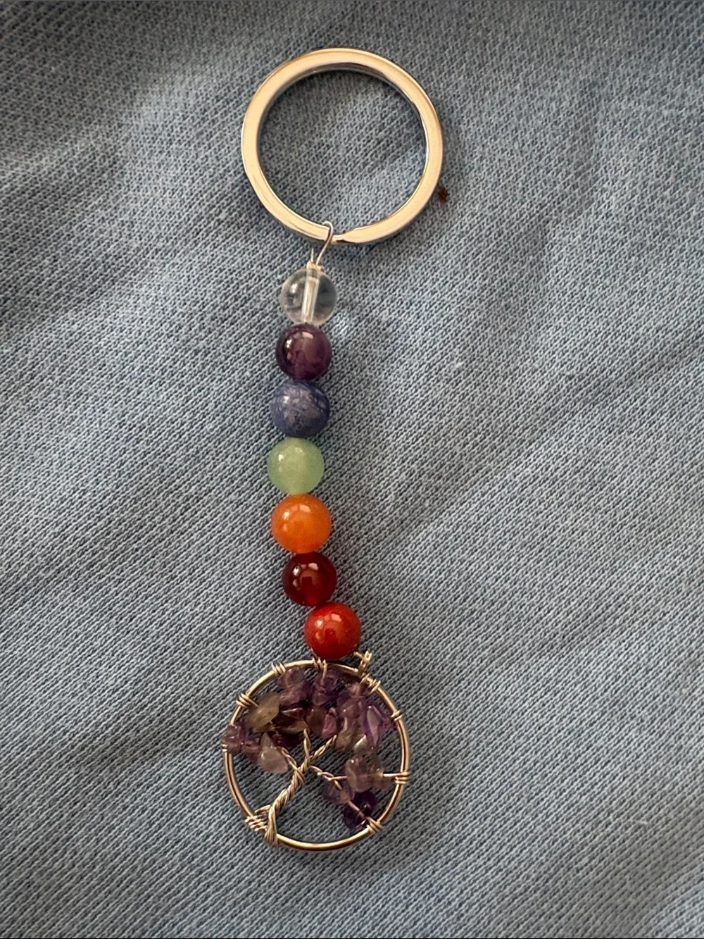 Beaded Chakra Tree of Life Keychain - Purple, Red, Orange, Green, Blue NWOT